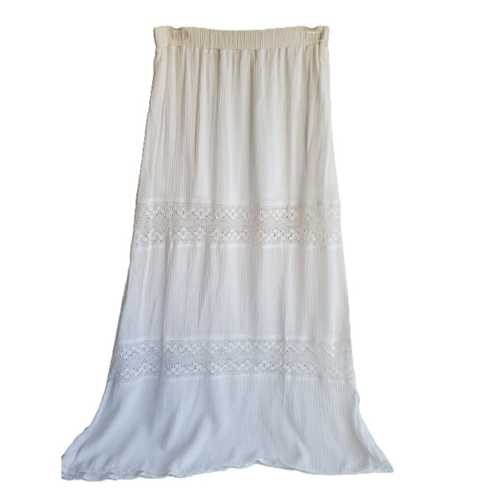 Style Me Tiered Maxi Skirt Cottage Core Romantic Whimsical Fairy Lace Ivory  M